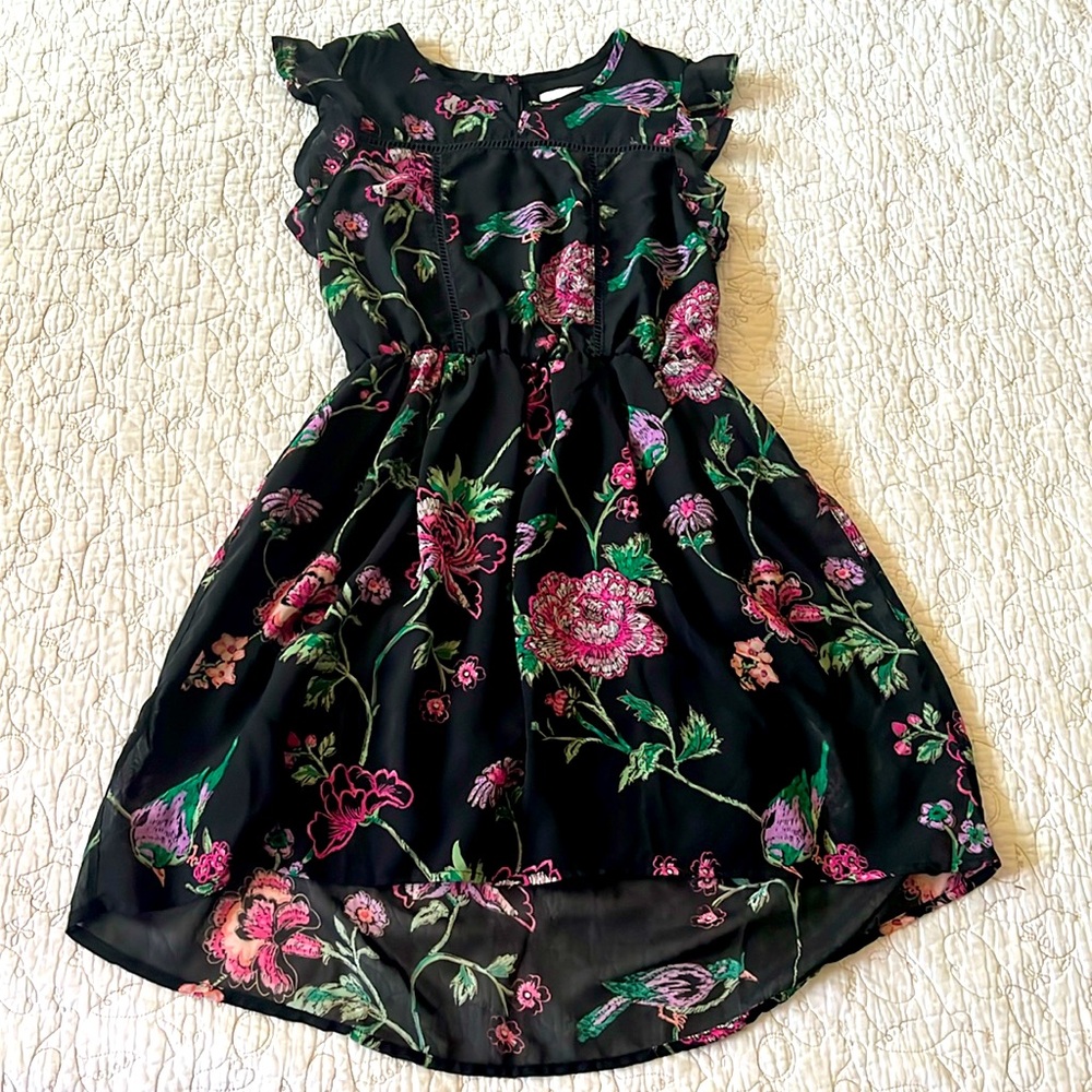 Girls Place bird & Floral print dress L 10/12